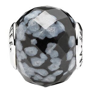 Retired Pandora Essence Belief Charm w/ Faceted Snowflake Obsidian Silver 925